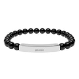 Engravable Natural Stone Stretch Bar Bracelet — Personalized Beaded Bar Bracelet