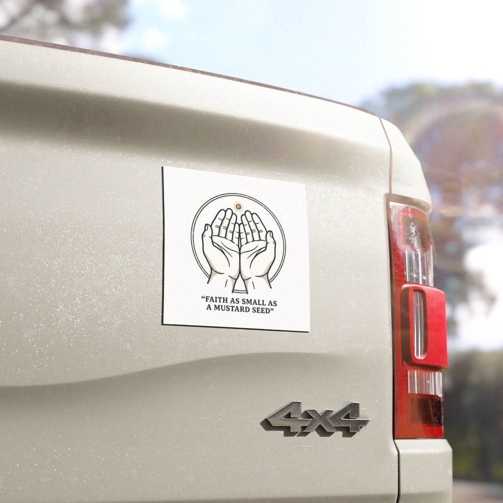Faith Car Magnet – "Faith as Small as a Mustard Seed" Religious Prayer Hands Magnet