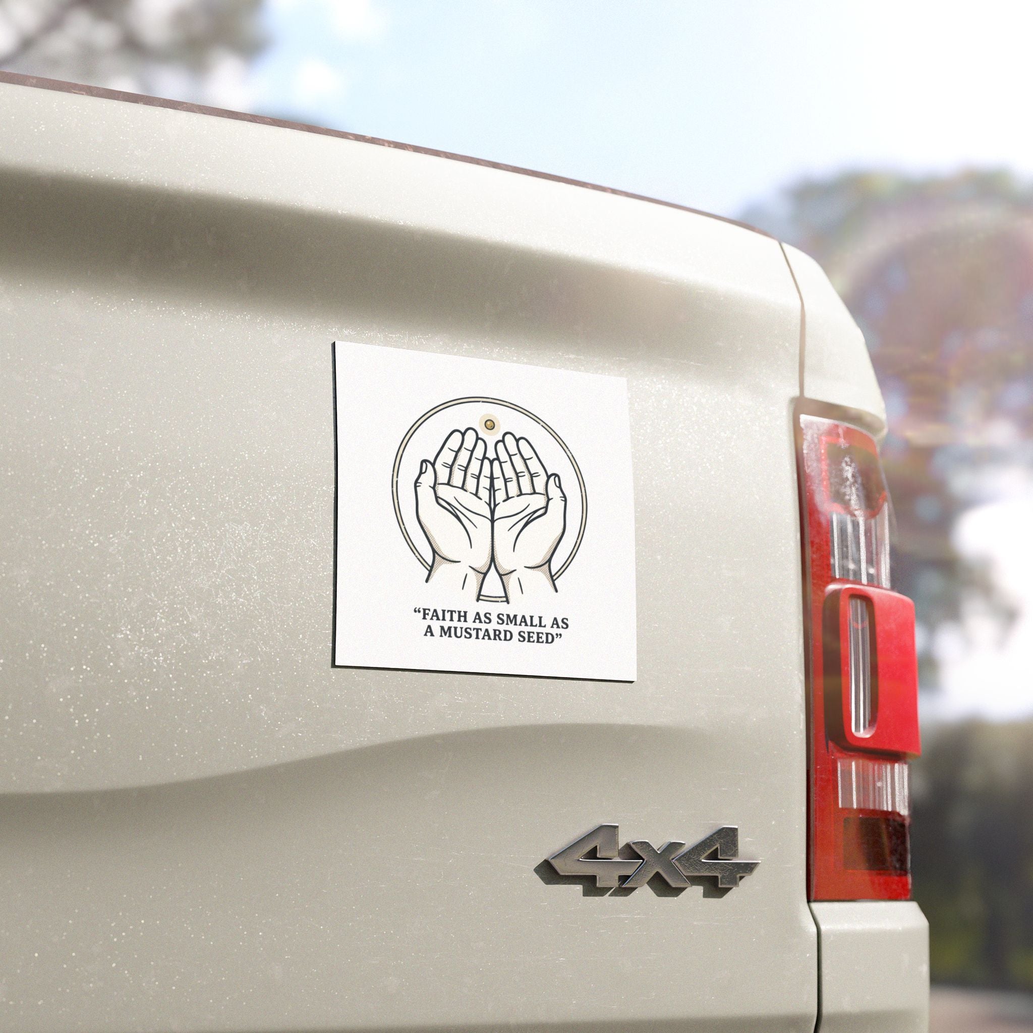 Faith Car Magnet – "Faith as Small as a Mustard Seed" Religious Prayer Hands Magnet