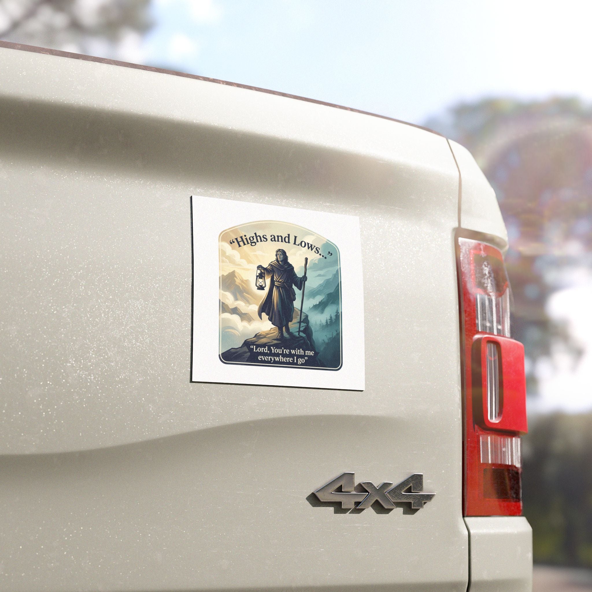 Car Magnet — "Highs and Lows" Christian Inspirational Magnetic Decal (Lord, You're with me everywhere I go)