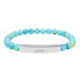 Engravable Natural Stone Stretch Bar Bracelet — Personalized Beaded Bar Bracelet