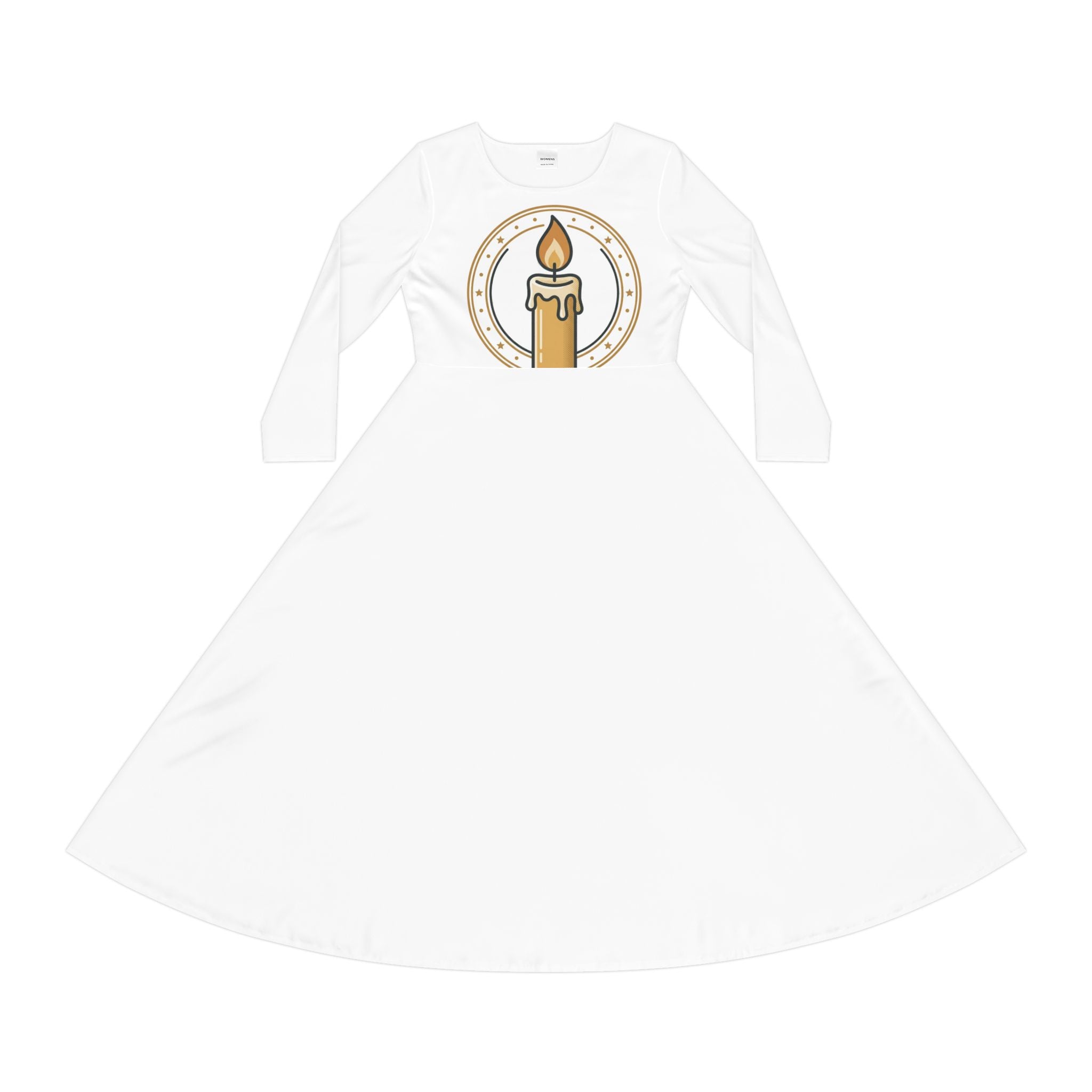 Candle Circle Women's Long Sleeve Dance Dress — Elegant Lit Candle Graphic