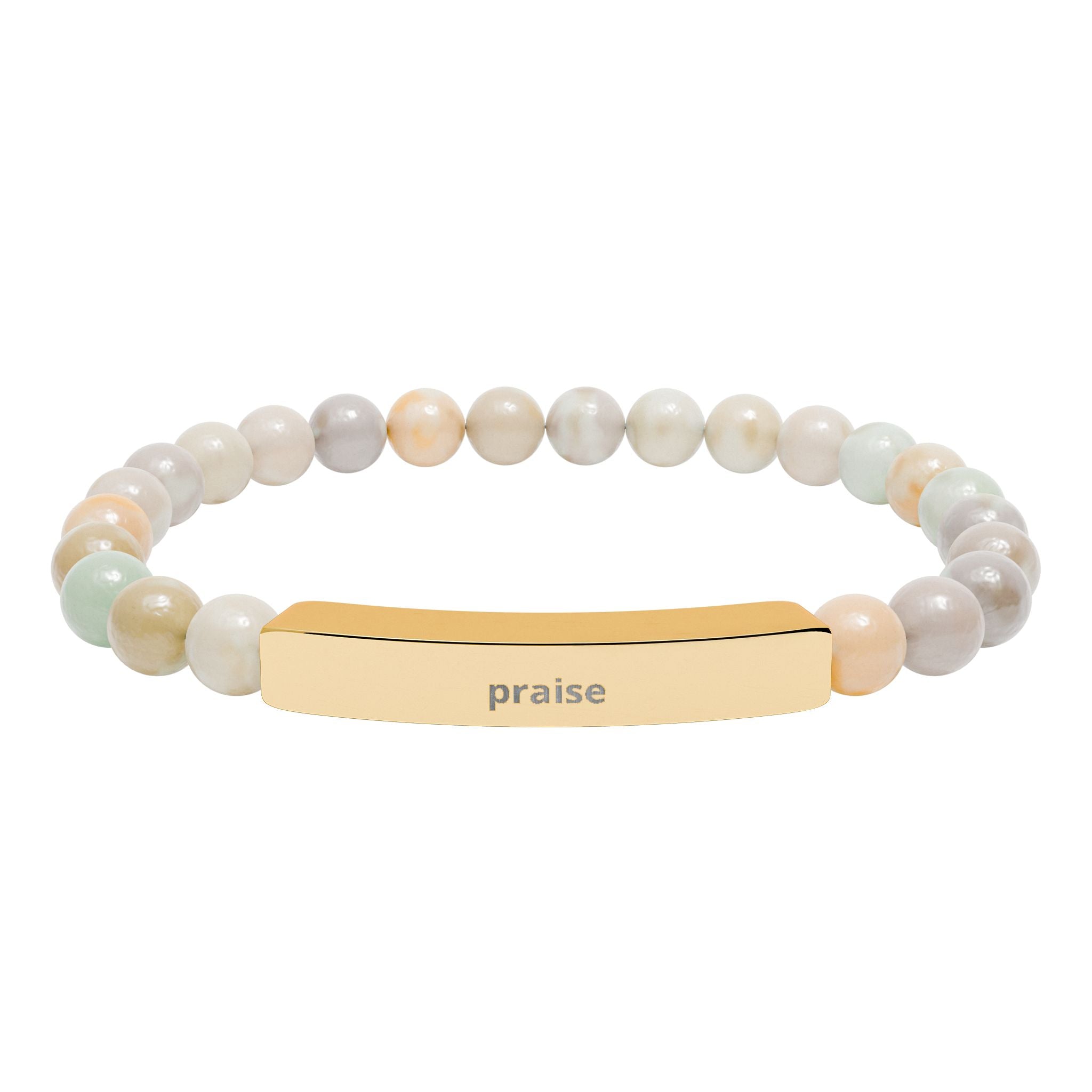 Engravable Natural Stone Stretch Bar Bracelet — Personalized Beaded Bar Bracelet