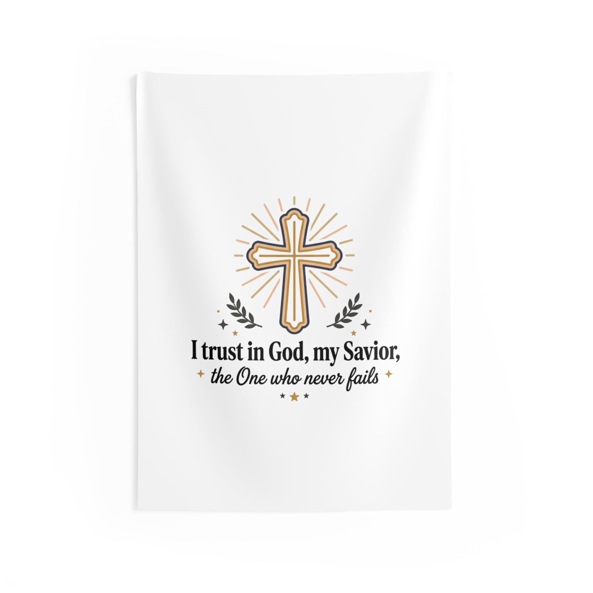Religious Tapestry - "I trust in God, my Savior" Inspirational Wall Hanging