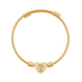 Engravable Heart Cuff Bracelet — Personalized Stainless Steel Cable Bangle (Silver or Gold)