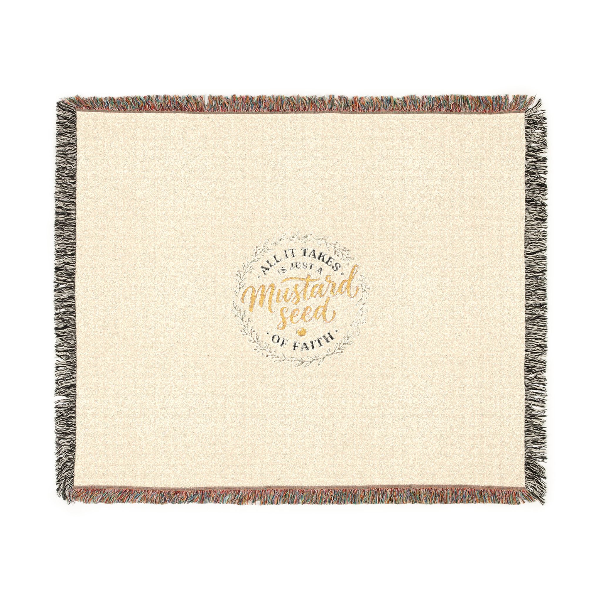 Christian Throw Blanket — Mustard Seed Faith Woven Fringe Blanket | Inspirational Home Decor Gift
