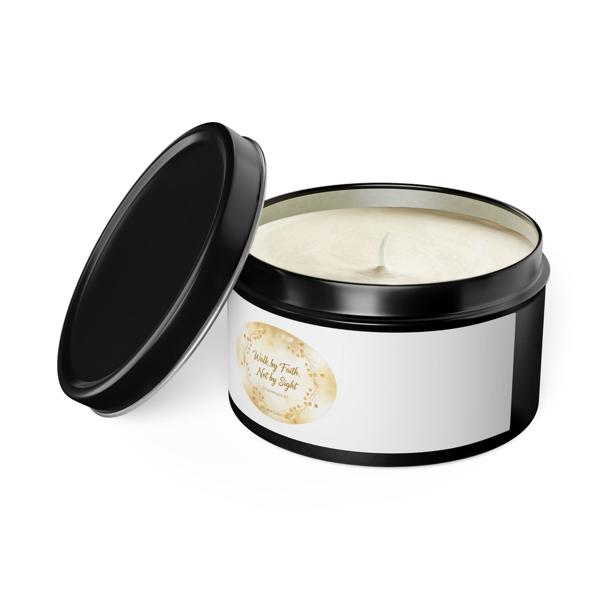 Gold Floral 'Walk by Faith, Not by Sight' Tin Candle — Inspirational Scented Gift