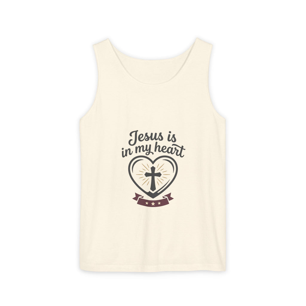 Christian Heart Tank Top — "Jesus Is In My Heart" Faith Graphic Tank