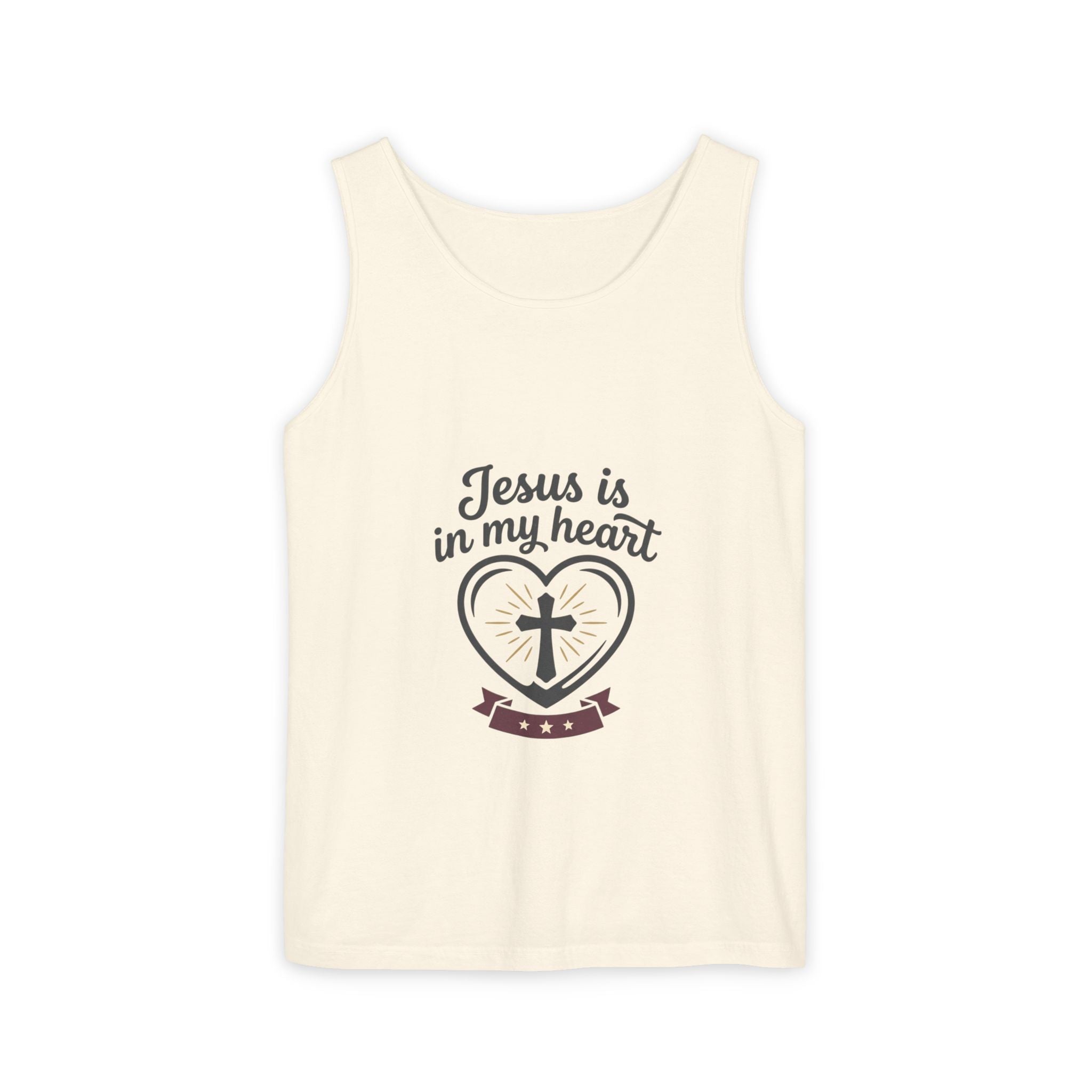 Christian Heart Tank Top — "Jesus Is In My Heart" Faith Graphic Tank