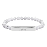 Engravable Natural Stone Stretch Bar Bracelet — Personalized Beaded Bar Bracelet