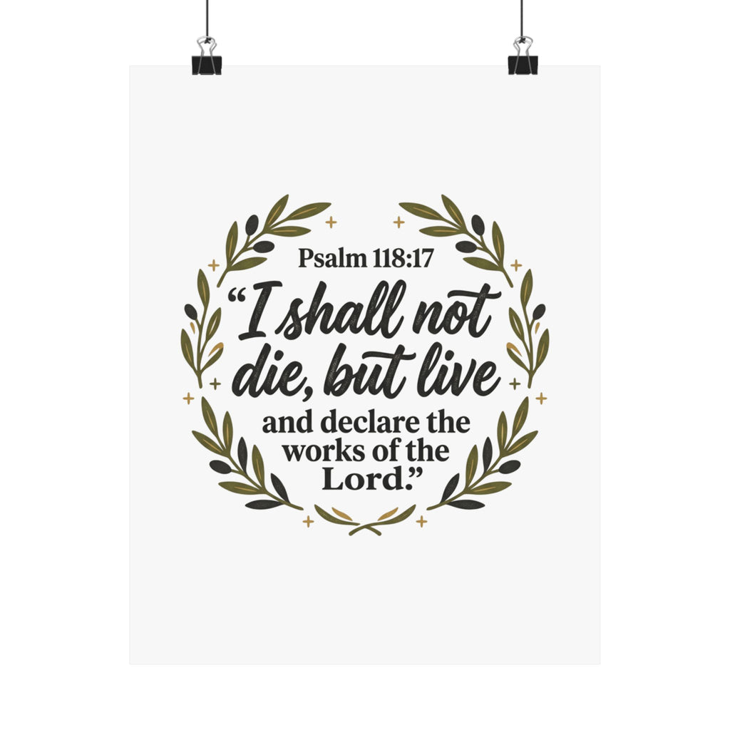 Satin Poster — Psalm 118:17 "I Shall Not Die, But Live" Christian Wall Art