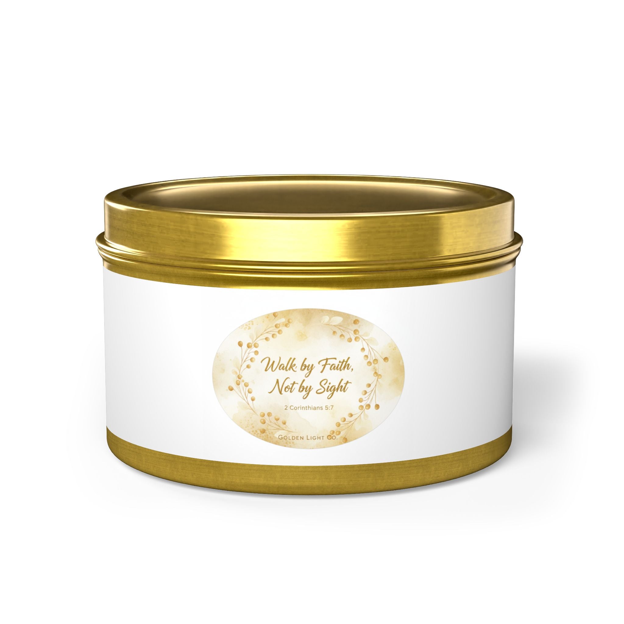 Gold Floral 'Walk by Faith, Not by Sight' Tin Candle — Inspirational Scented Gift