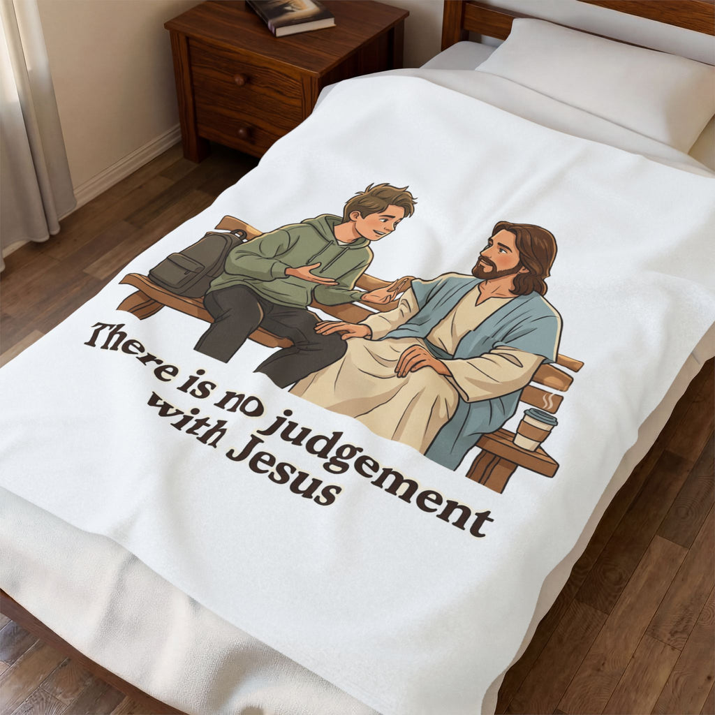 Velveteen Plush Blanket — "There Is No Judgement With Jesus" Christian Inspirational Throw