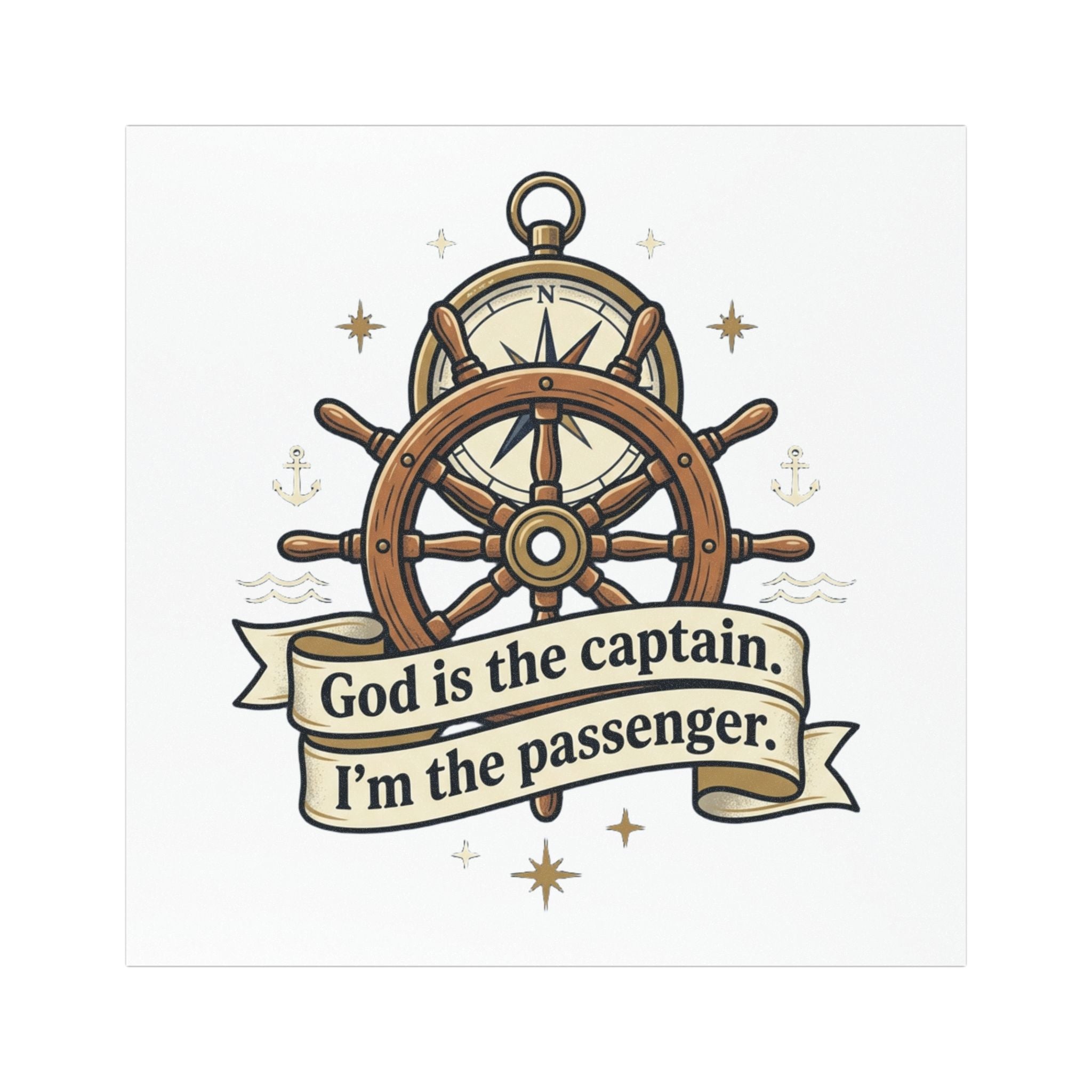 Religious Nautical Car Magnet — "God is the captain. I'm the passenger." Steering Wheel Design