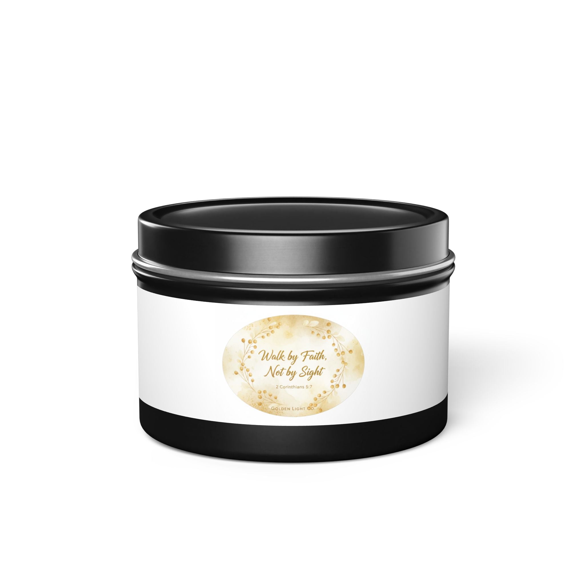 Gold Floral 'Walk by Faith, Not by Sight' Tin Candle — Inspirational Scented Gift