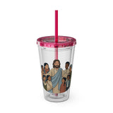 Christian Jesus with Children Tumbler — 16oz Clear Travel Cup with Straw