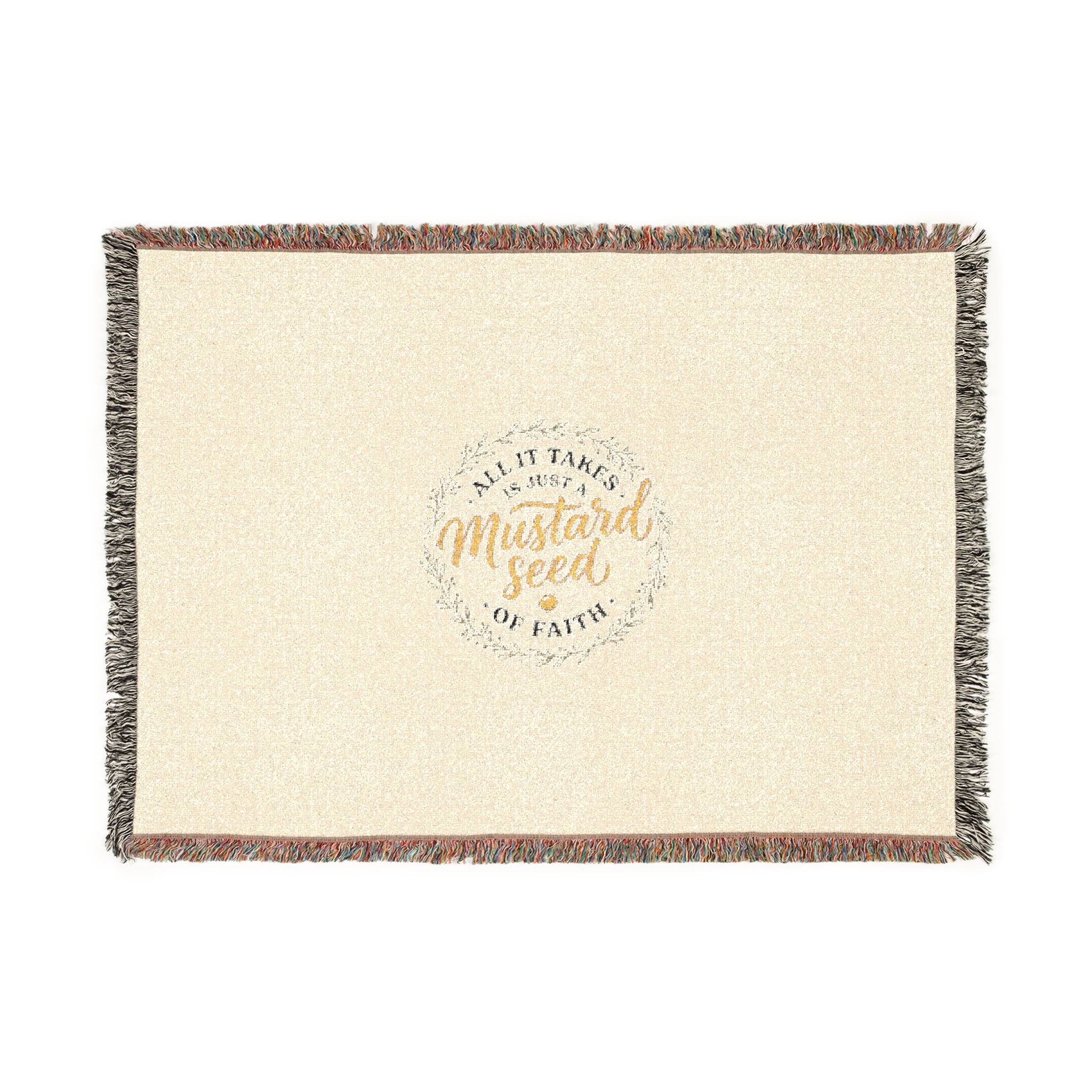 Woven Blanket - "Mustard Seed" Inspirational Fringe Throw