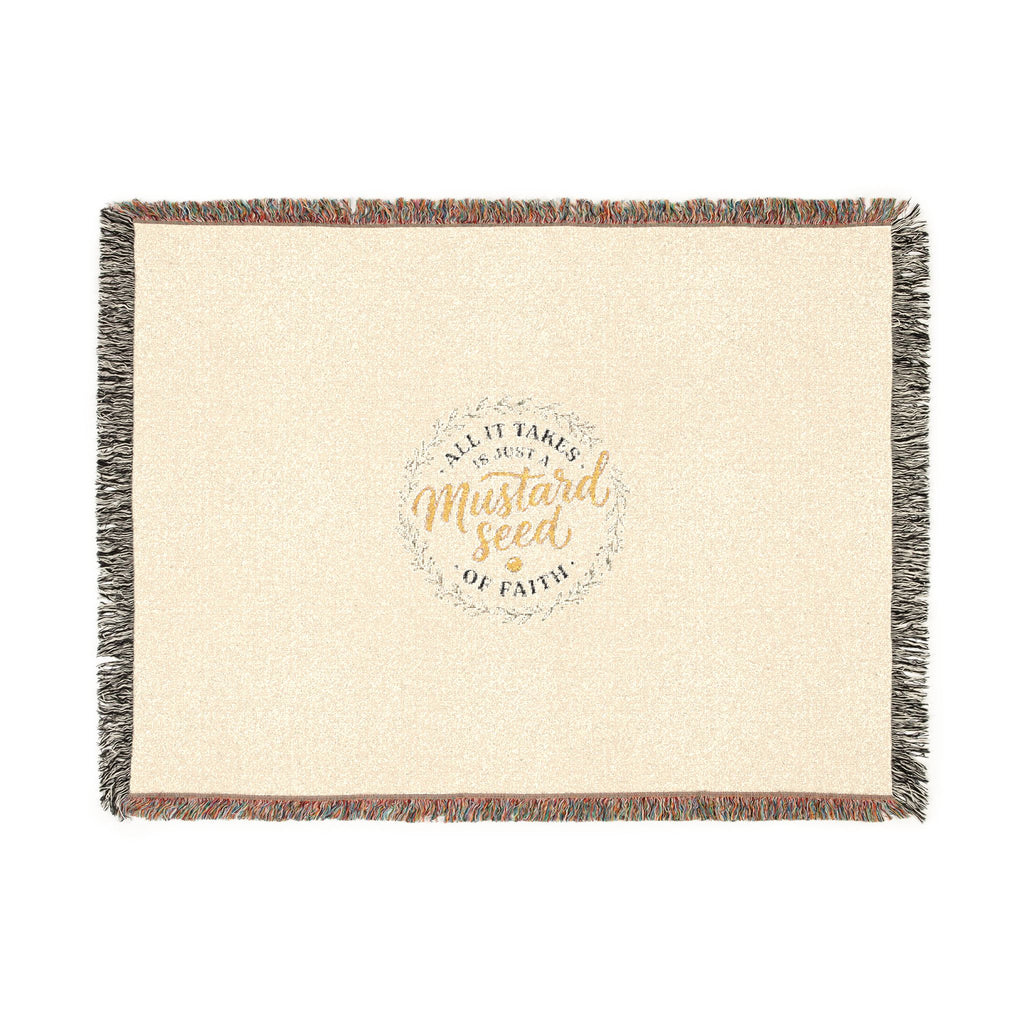 Woven Blanket - "Mustard Seed" Inspirational Fringe Throw