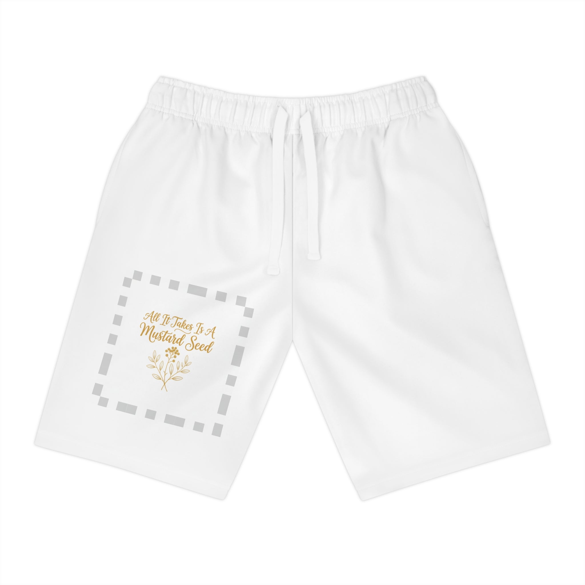 Athletic Shorts — "With God’s Help I Will Stand" Gold Script Pocket Design