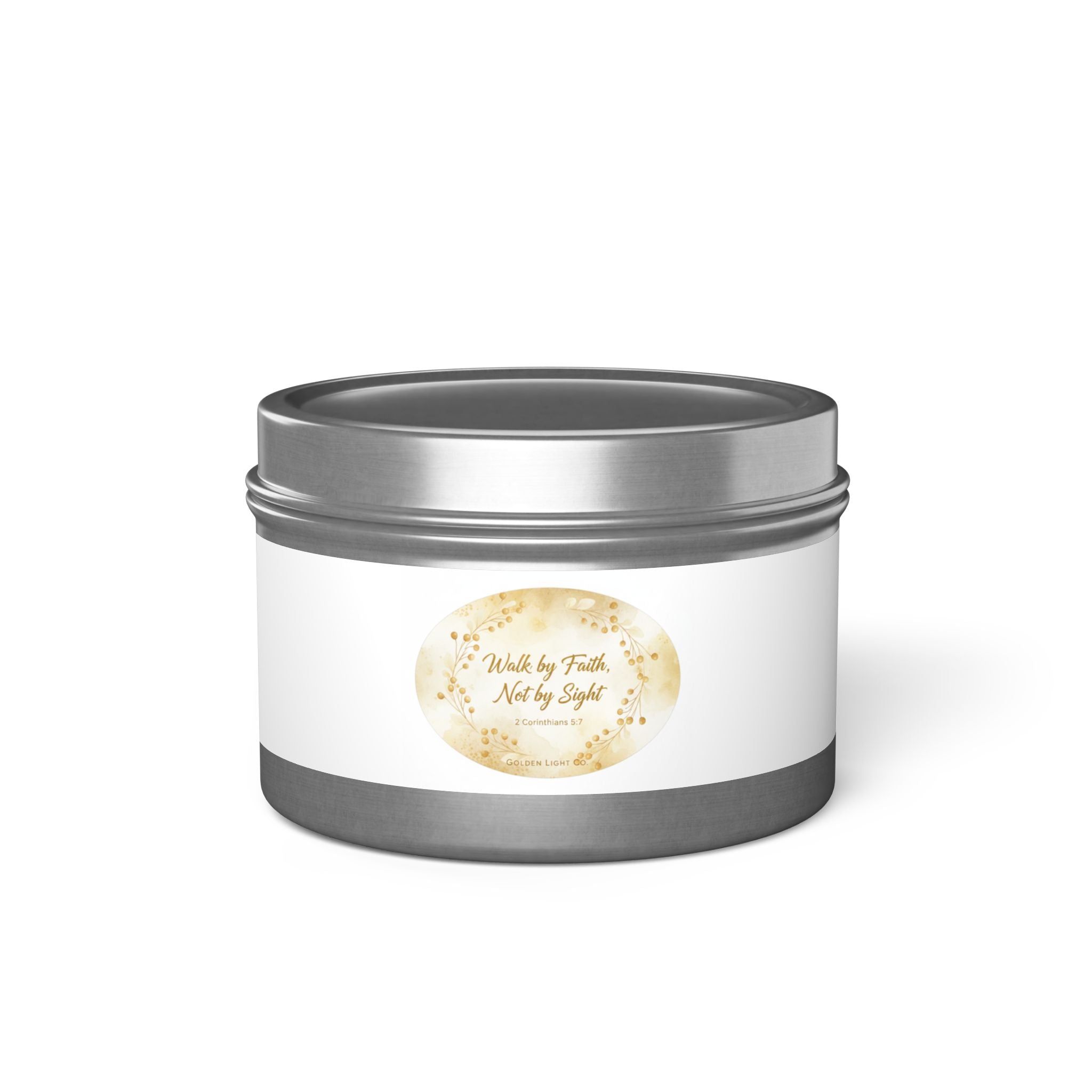 Gold Floral 'Walk by Faith, Not by Sight' Tin Candle — Inspirational Scented Gift