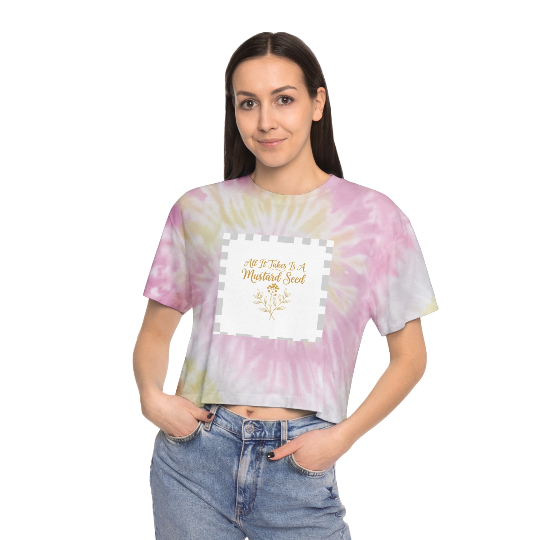 Tie-Dye Crop Tee — "All It Takes Is A Mustard Seed" Inspirational Graphic