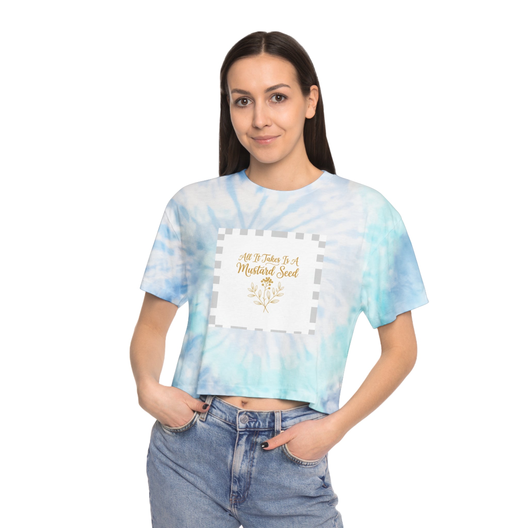 Tie-Dye Crop Tee — "All It Takes Is A Mustard Seed" Inspirational Graphic
