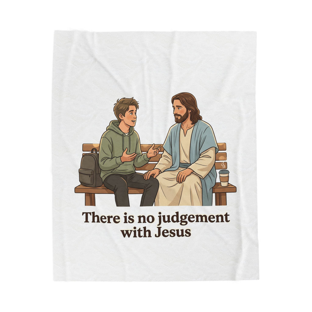 Velveteen Plush Blanket — "There Is No Judgement With Jesus" Christian Inspirational Throw
