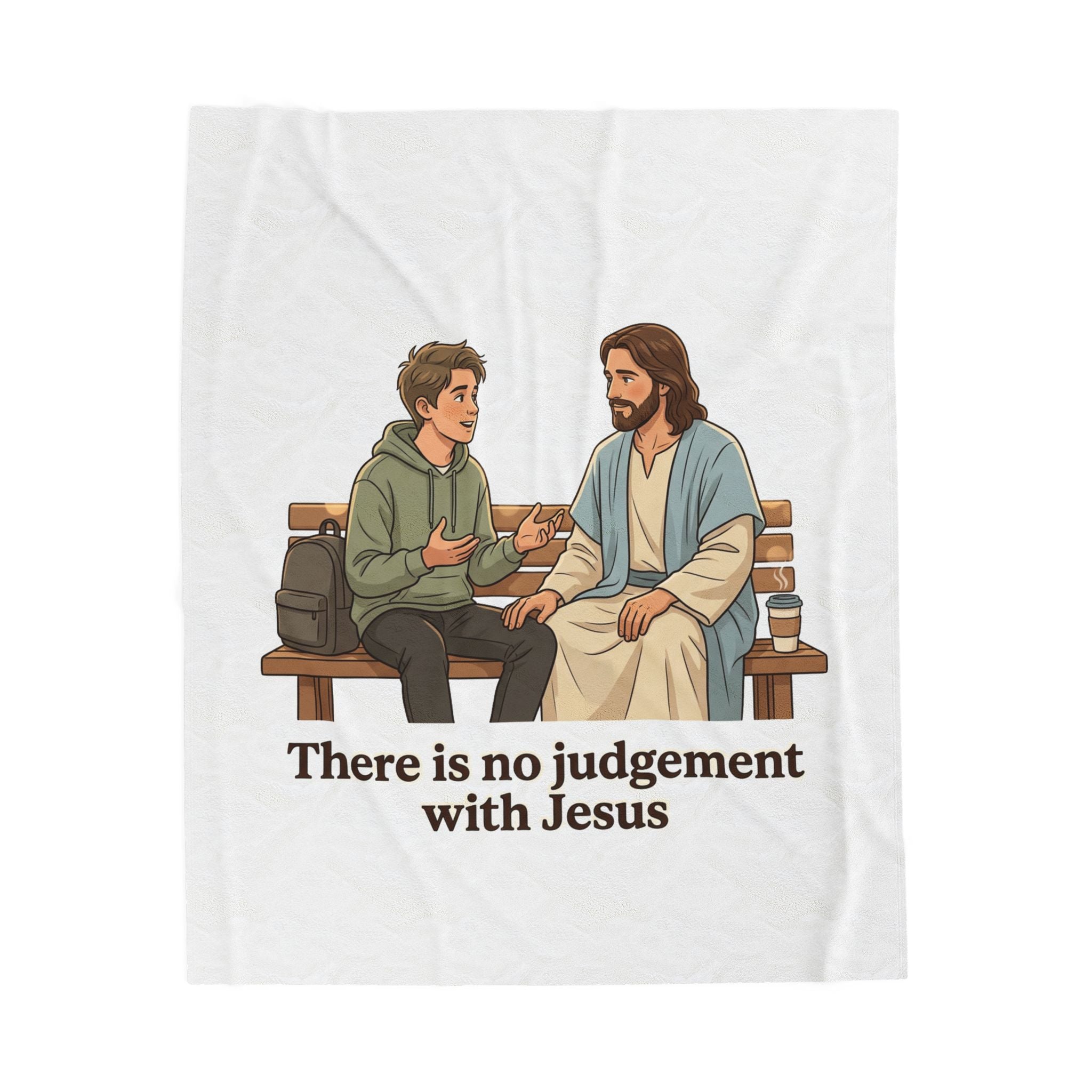 Velveteen Plush Blanket — "There Is No Judgement With Jesus" Christian Inspirational Throw