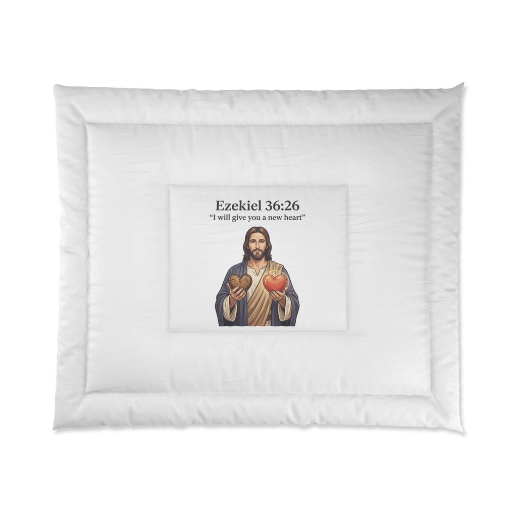Christian Comforter - Jesus Sacred Heart with Ezekiel 36:26 Scripture Quote