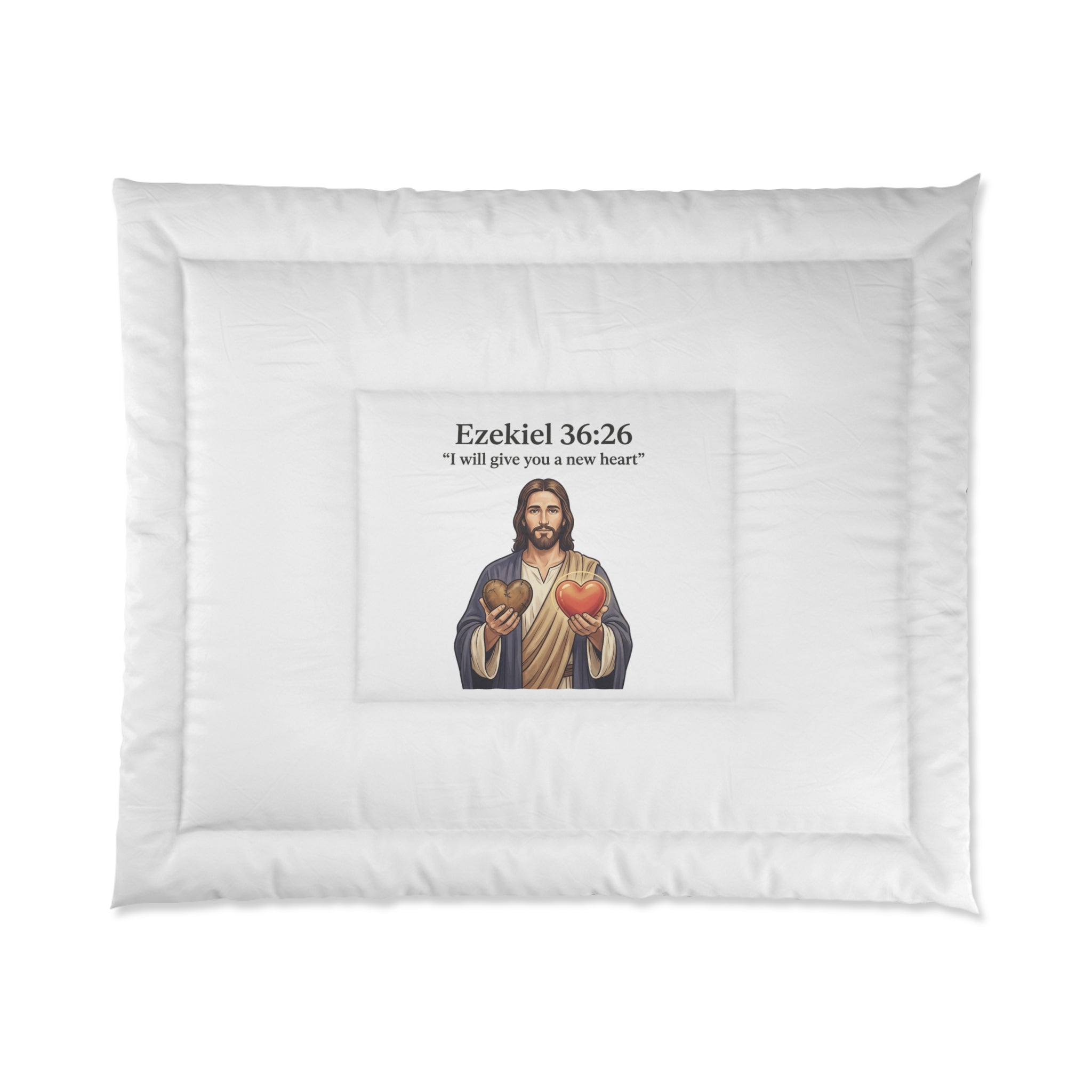 Christian Comforter - Jesus Sacred Heart with Ezekiel 36:26 Scripture Quote