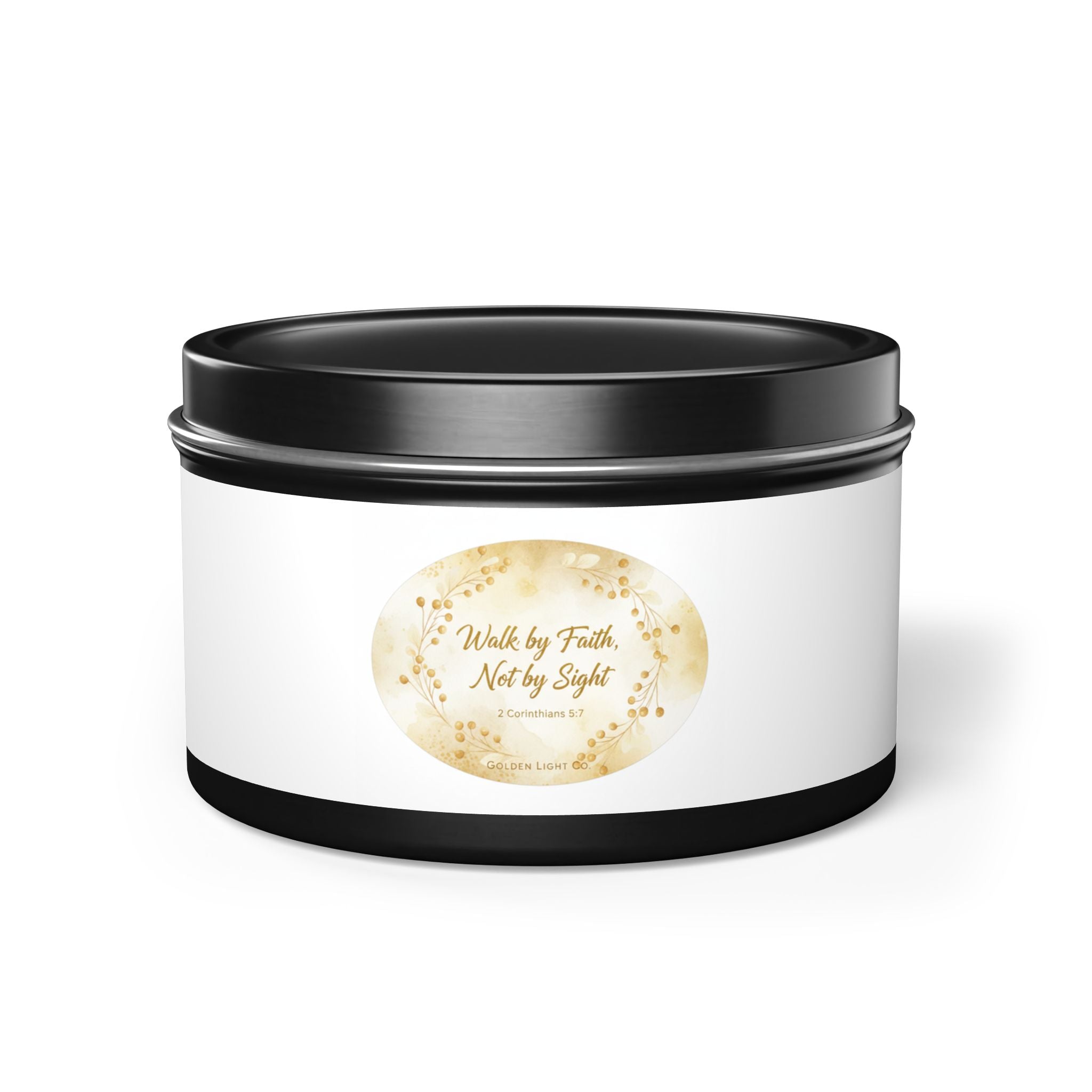 Gold Floral 'Walk by Faith, Not by Sight' Tin Candle — Inspirational Scented Gift