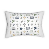 Christian Pattern Lumbar Pillow — Crosses, Doves & Bible Icons Decorative Pillow