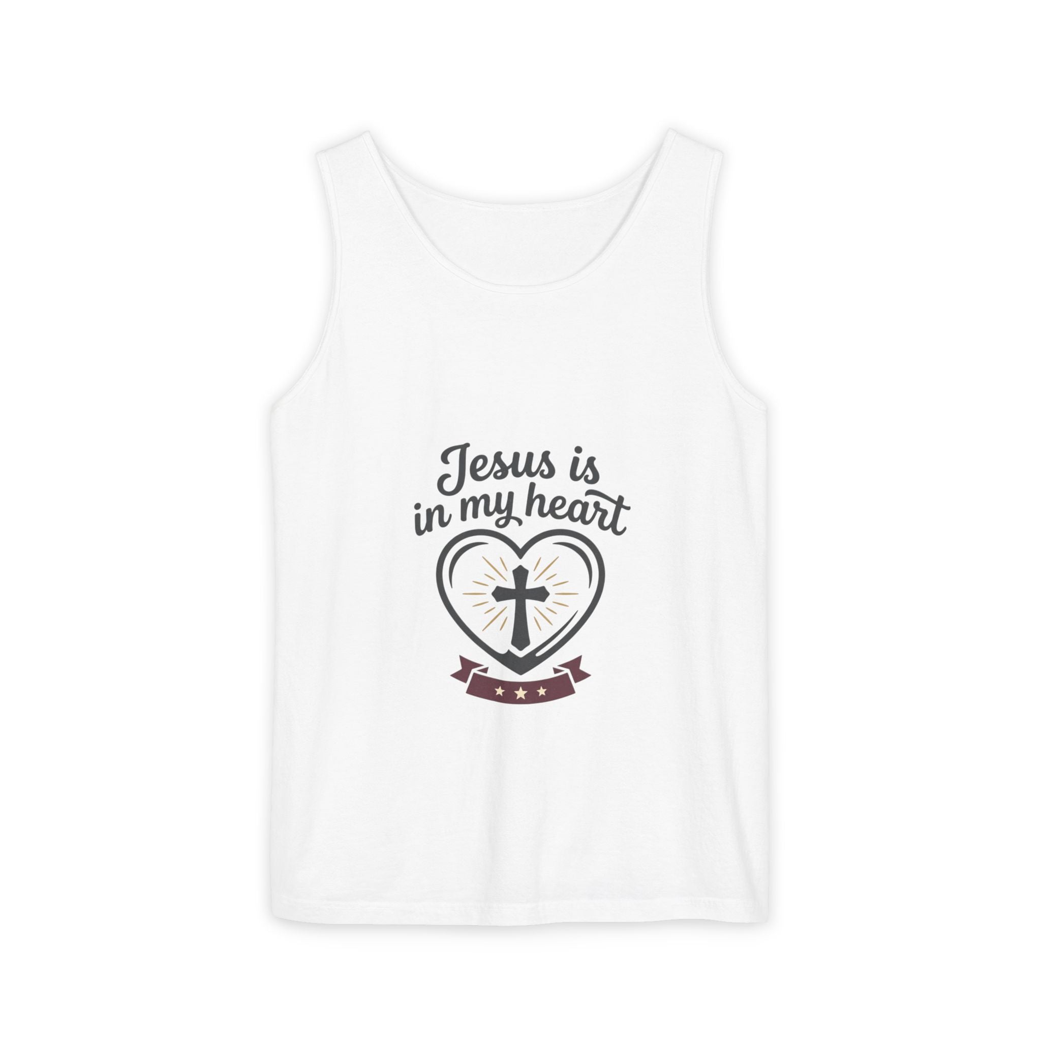Christian Heart Tank Top — "Jesus Is In My Heart" Faith Graphic Tank