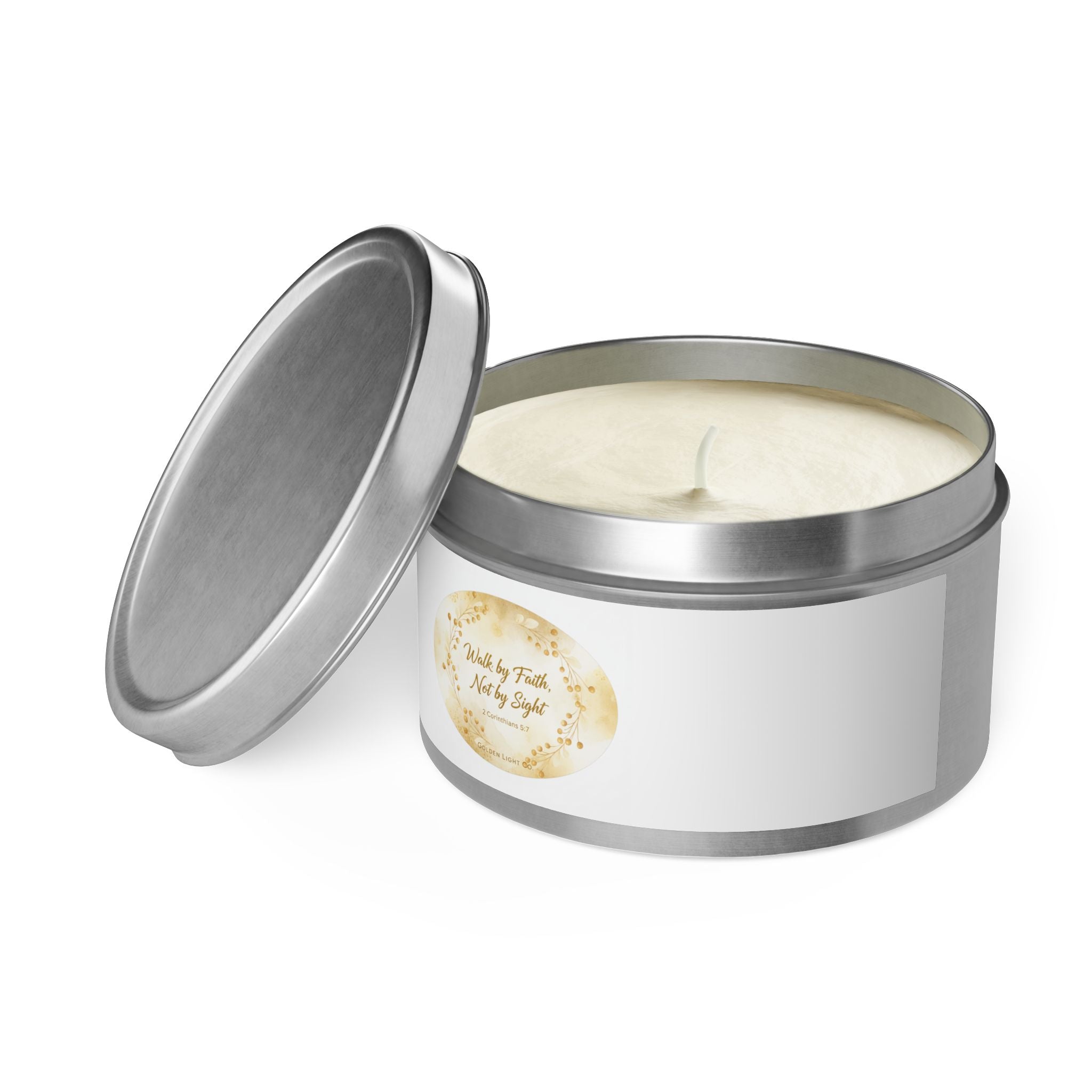 Gold Floral 'Walk by Faith, Not by Sight' Tin Candle — Inspirational Scented Gift
