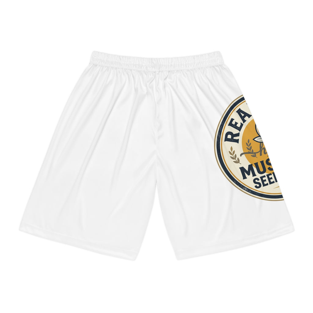Basketball Shorts — 'Real Men Mustard of Faith' Graphic All-Over Print