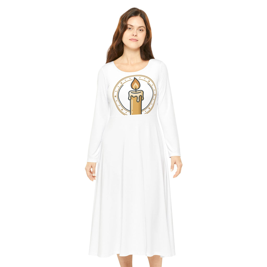 Candle Circle Women's Long Sleeve Dance Dress — Elegant Lit Candle Graphic