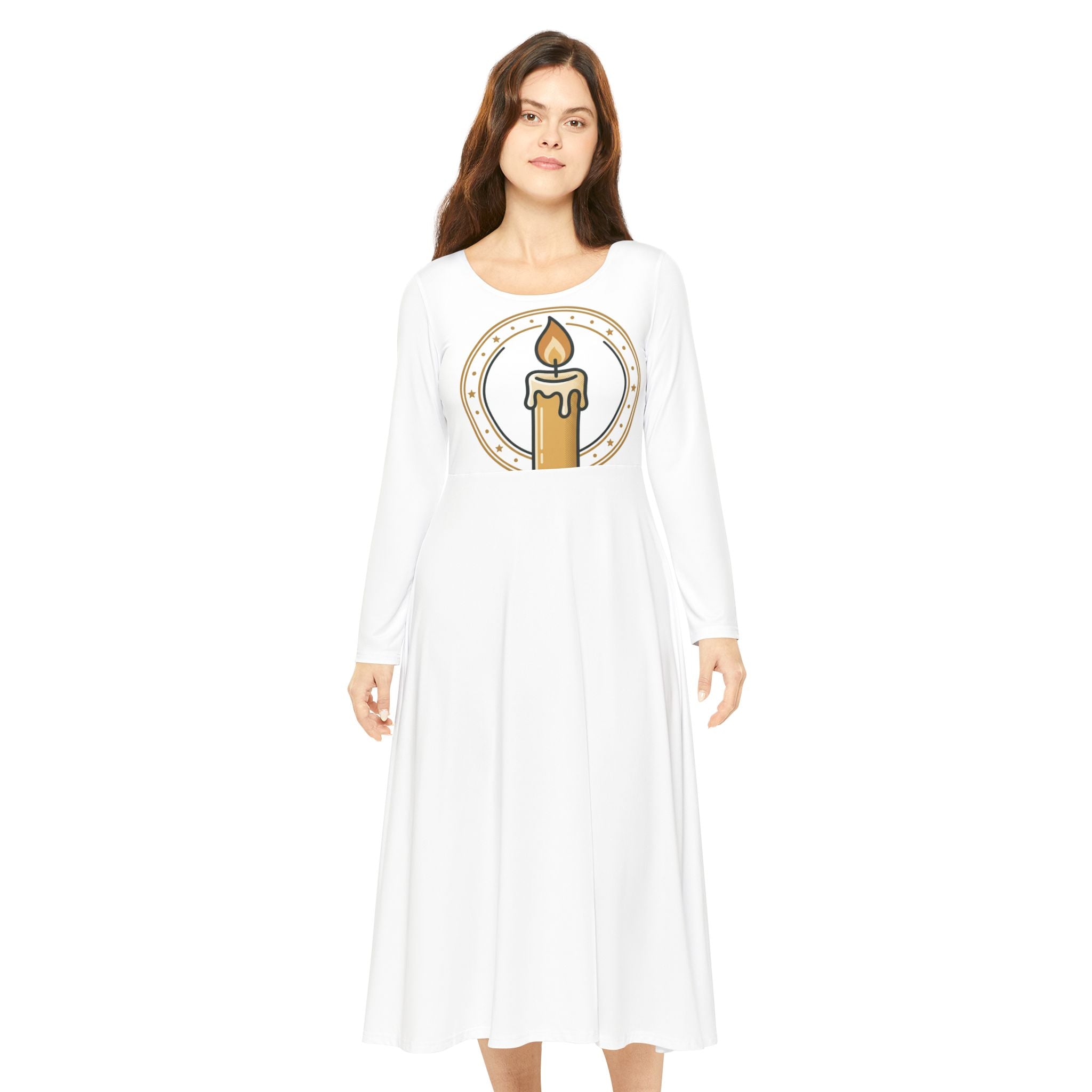 Candle Circle Women's Long Sleeve Dance Dress — Elegant Lit Candle Graphic