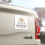 Faith Cross Car Magnet — "I Trust in God, my Savior, the One who never fails"