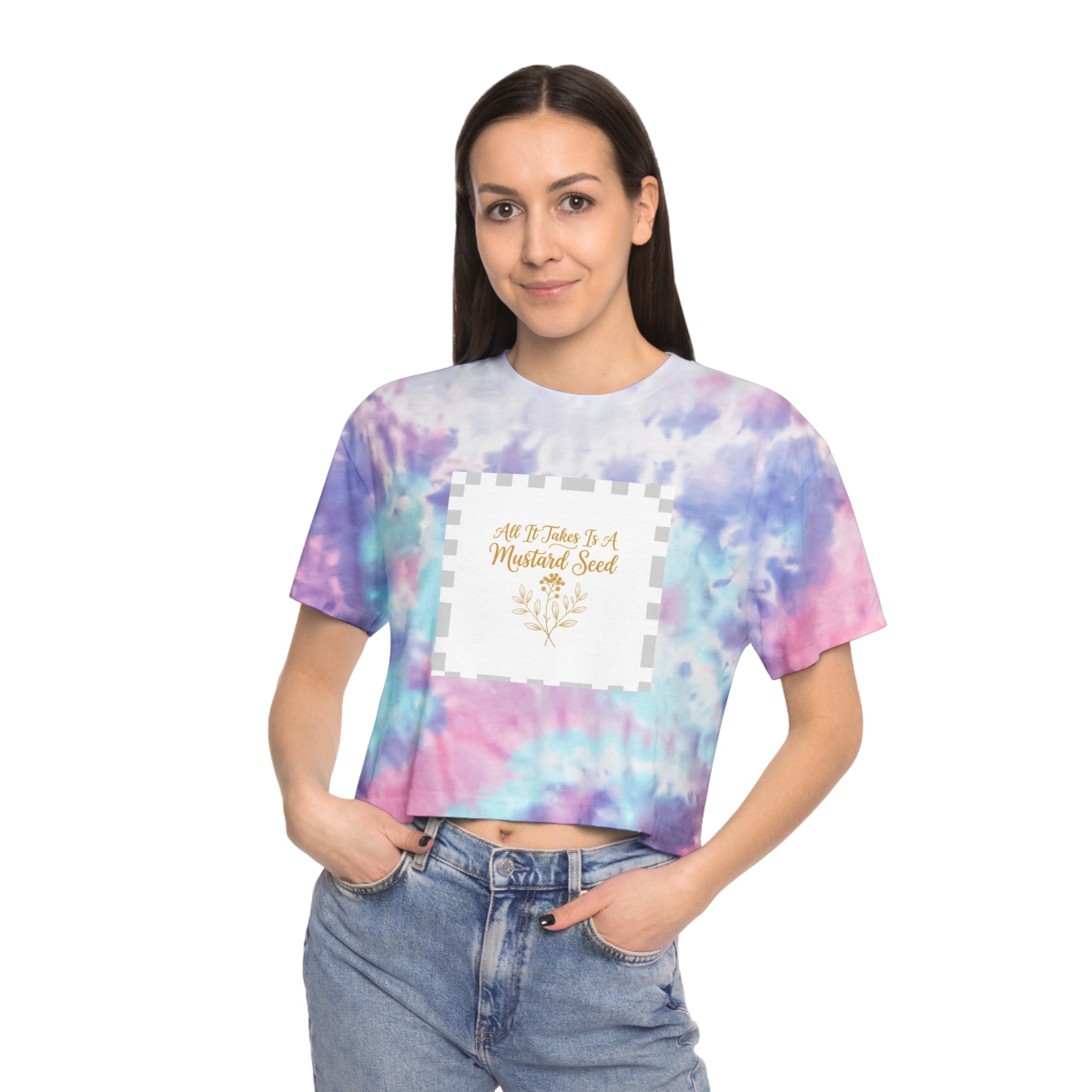 Tie-Dye Crop Tee — "All It Takes Is A Mustard Seed" Inspirational Graphic