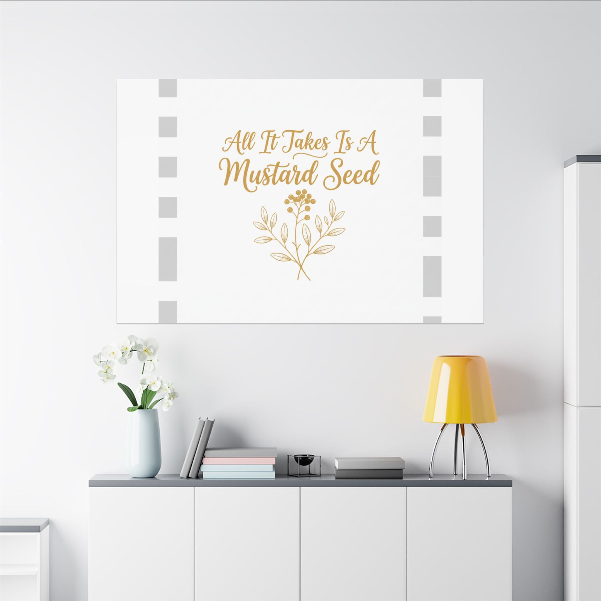 Matte Canvas Wall Art — "All It Takes Is A Mustard Seed" Inspirational Quote Print