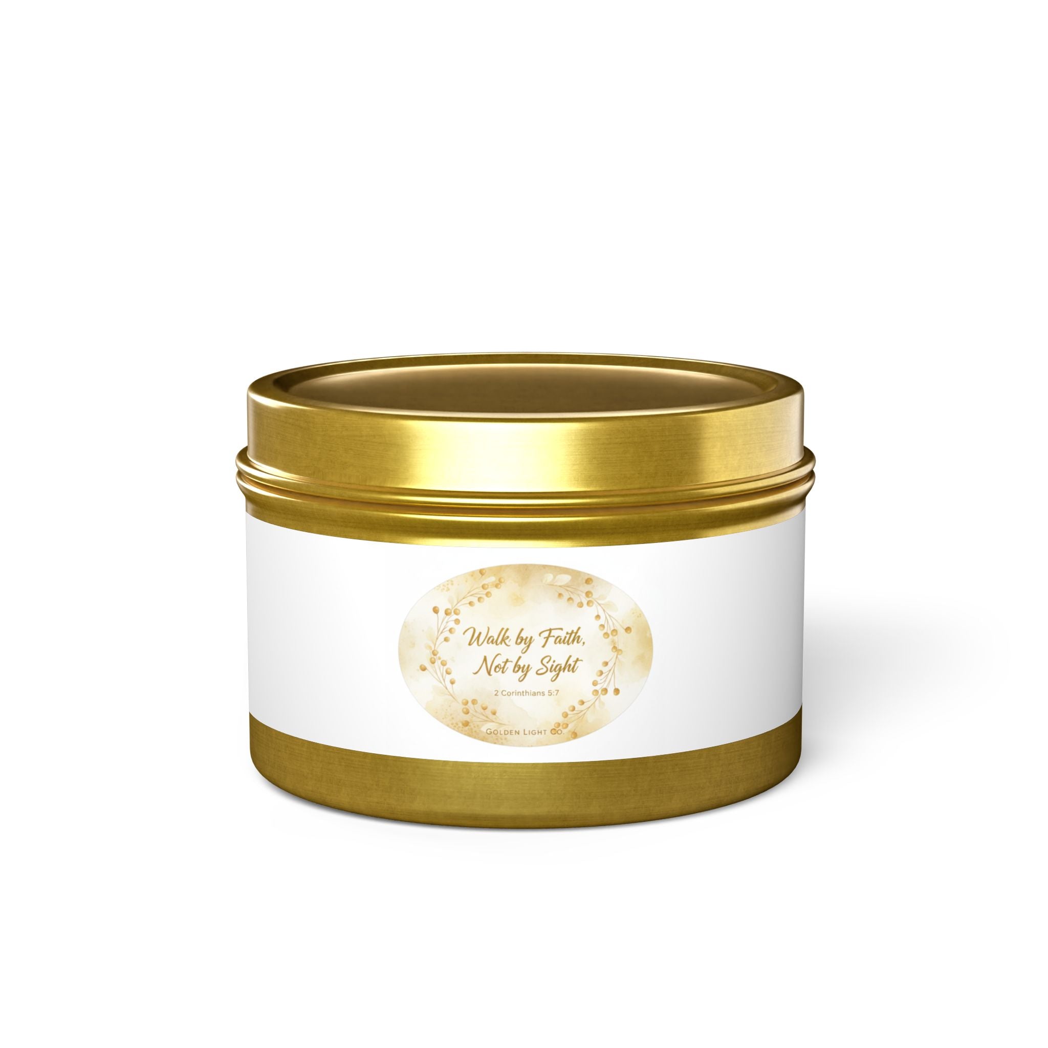 Gold Floral 'Walk by Faith, Not by Sight' Tin Candle — Inspirational Scented Gift