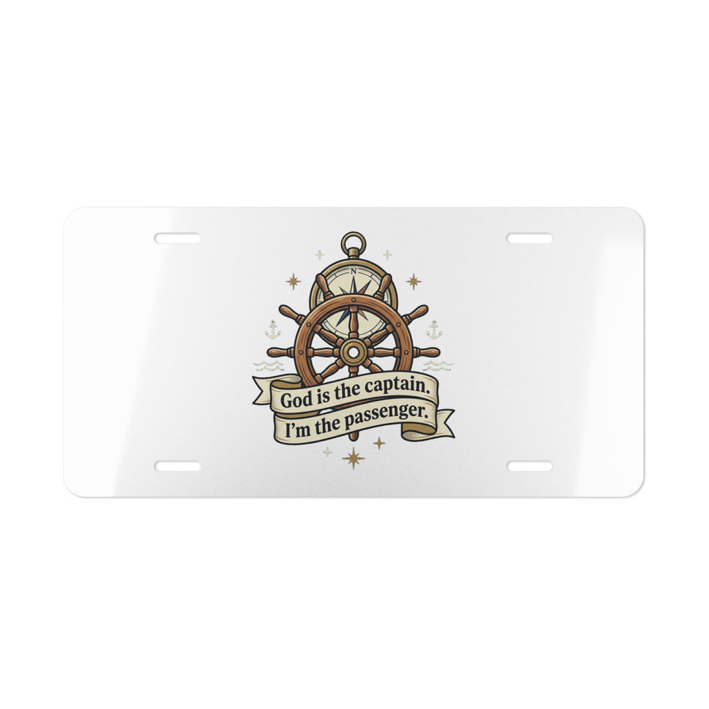 Nautical Faith Vanity Plate — "God is the captain, I’m the passenger" Decorative License Plate
