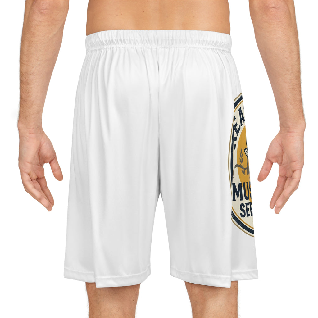 Basketball Shorts — 'Real Men Mustard of Faith' Graphic All-Over Print