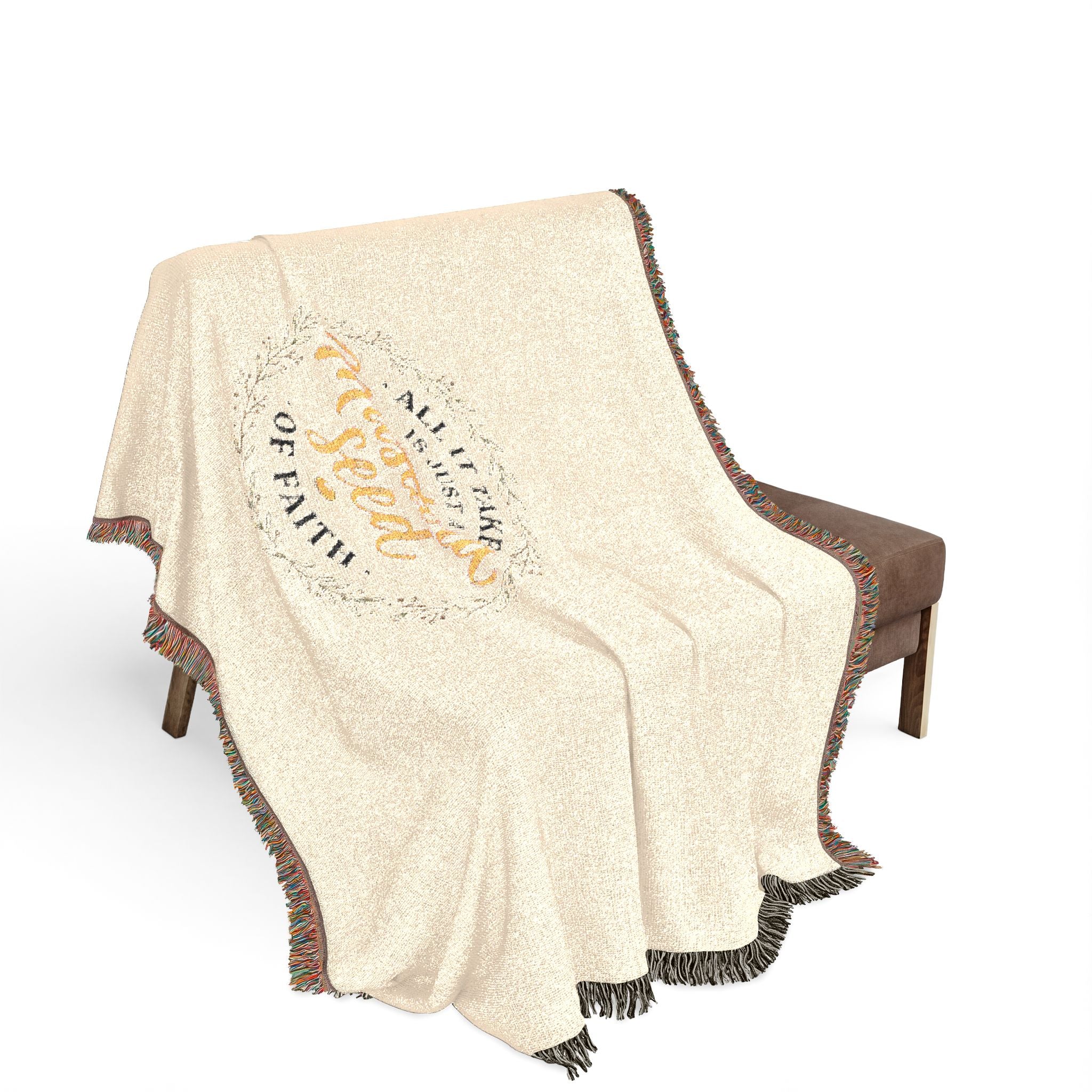 Christian Throw Blanket — Mustard Seed Faith Woven Fringe Blanket | Inspirational Home Decor Gift