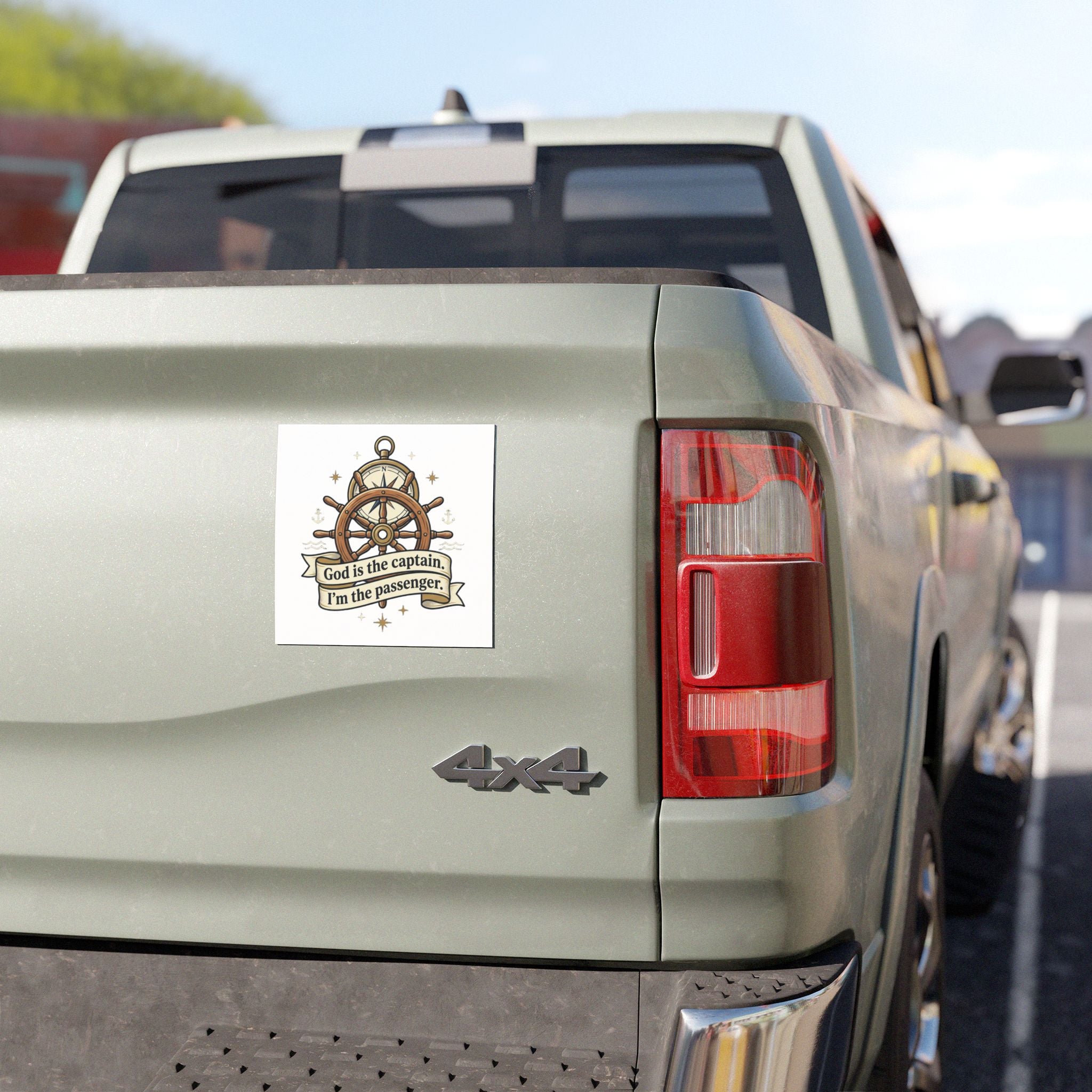 Religious Nautical Car Magnet — "God is the captain. I'm the passenger." Steering Wheel Design