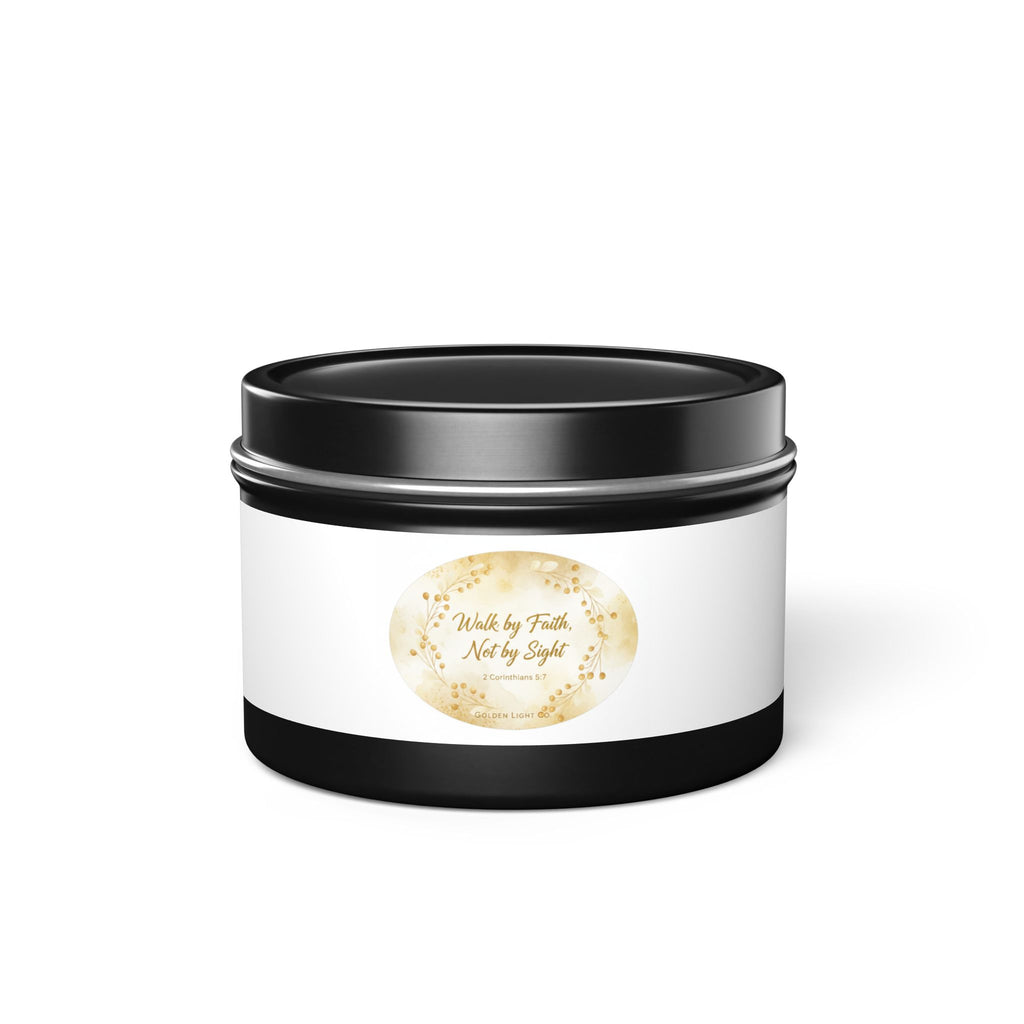 Gold Floral 'Walk by Faith, Not by Sight' Tin Candle — Inspirational Scented Gift