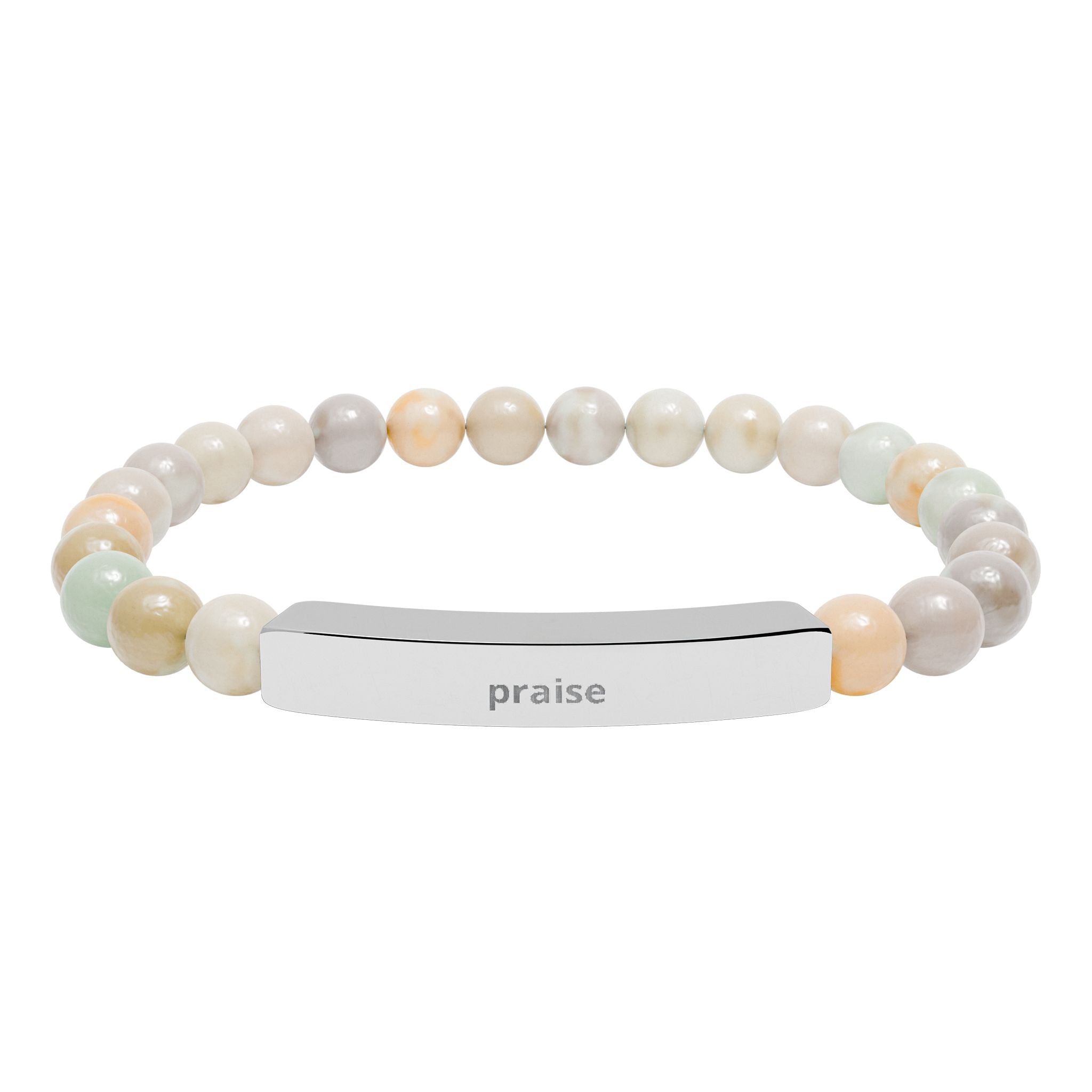 Engravable Natural Stone Stretch Bar Bracelet — Personalized Beaded Bar Bracelet