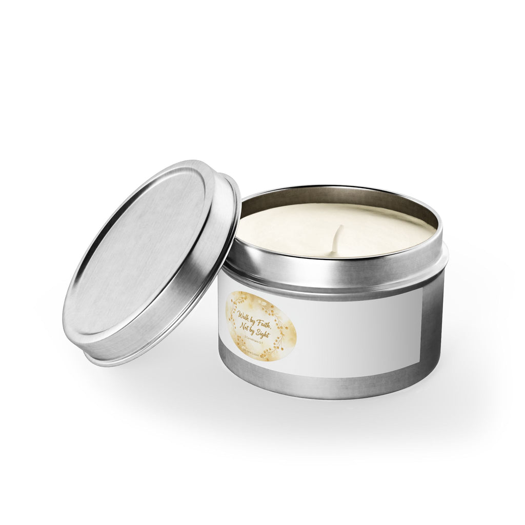 Gold Floral 'Walk by Faith, Not by Sight' Tin Candle — Inspirational Scented Gift