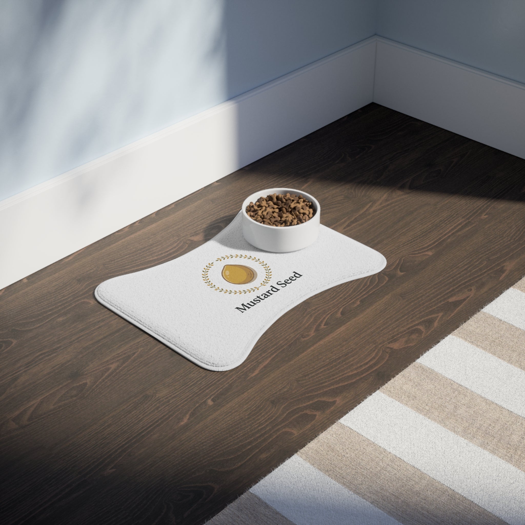 Mustard Seed Pet Feeding Mat — Decorative Paw Placemat for Dogs & Cats