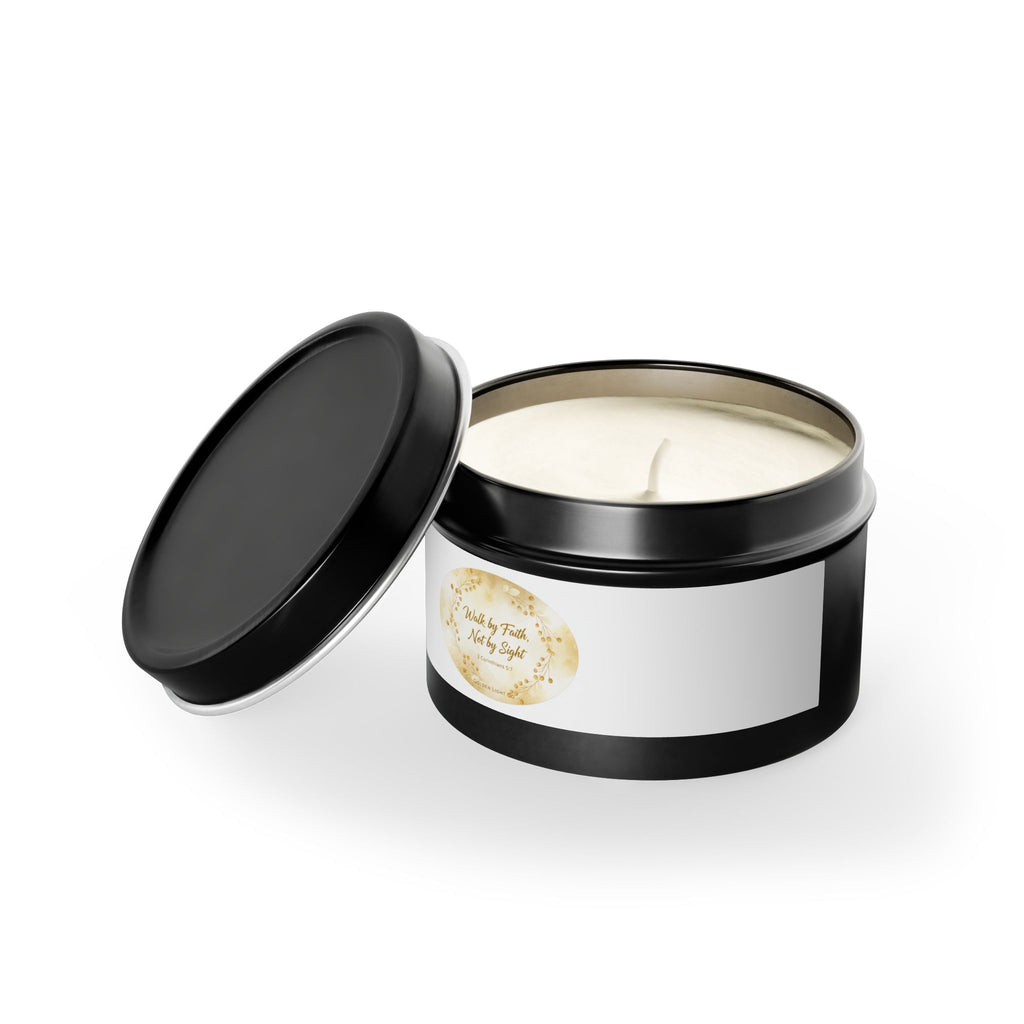 Gold Floral 'Walk by Faith, Not by Sight' Tin Candle — Inspirational Scented Gift